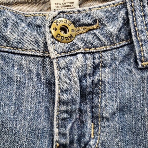 Mudd Junior's Vintage Y2K Light Wash Distressed Denim Low Rise Skinny Jeans Sz 7 - Picture 3 of 6